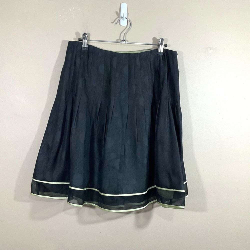 Vintage Kay Unger Silk Polka Dot Pleated Skirt 10 Black Preppy Quiet Luxury 90s